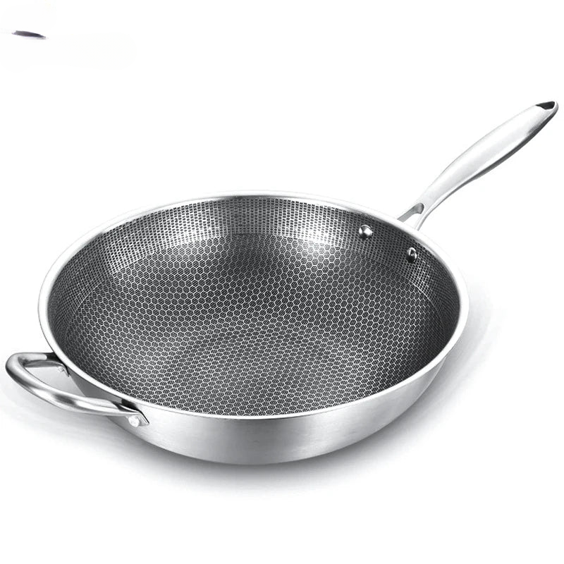 New Stainless Steel Wok Honeycomb Non-stick Pan Without Oil Smoke Frying Pan Wok, Gas and Induction Cooker Kitchen Tool