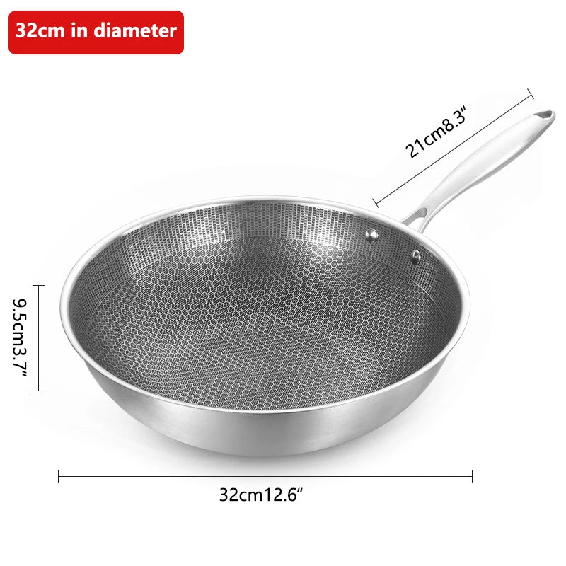 New Stainless Steel Wok Honeycomb Non-stick Pan Without Oil Smoke Frying Pan Wok, Gas and Induction Cooker Kitchen Tool