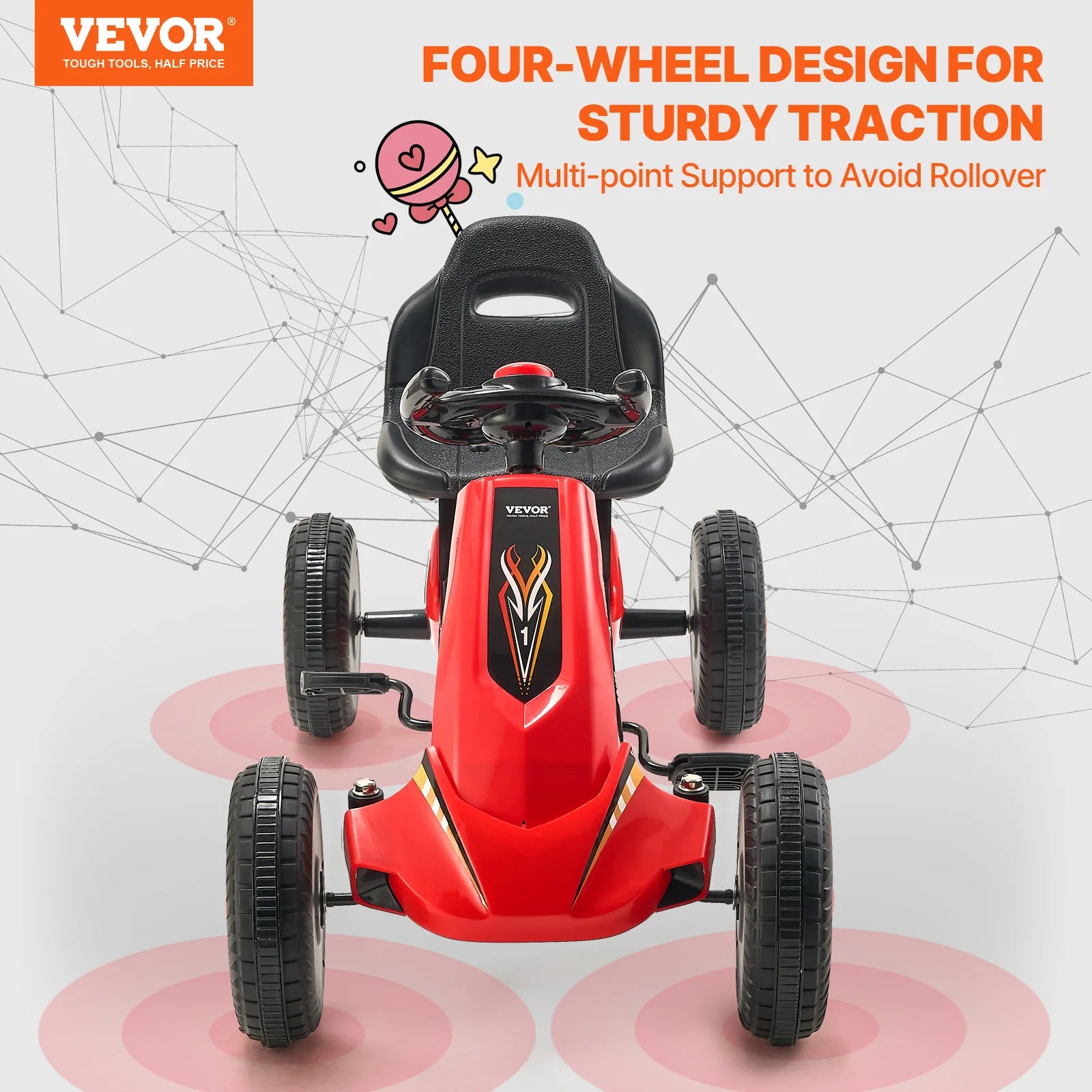 VEVOR 66lbs Kids Pedal Go Kart 4 Wheel Off-Road Pedal Ride On Toys with Adjustable Seat Outdoor Racer Pedal Car for Boys & Girls