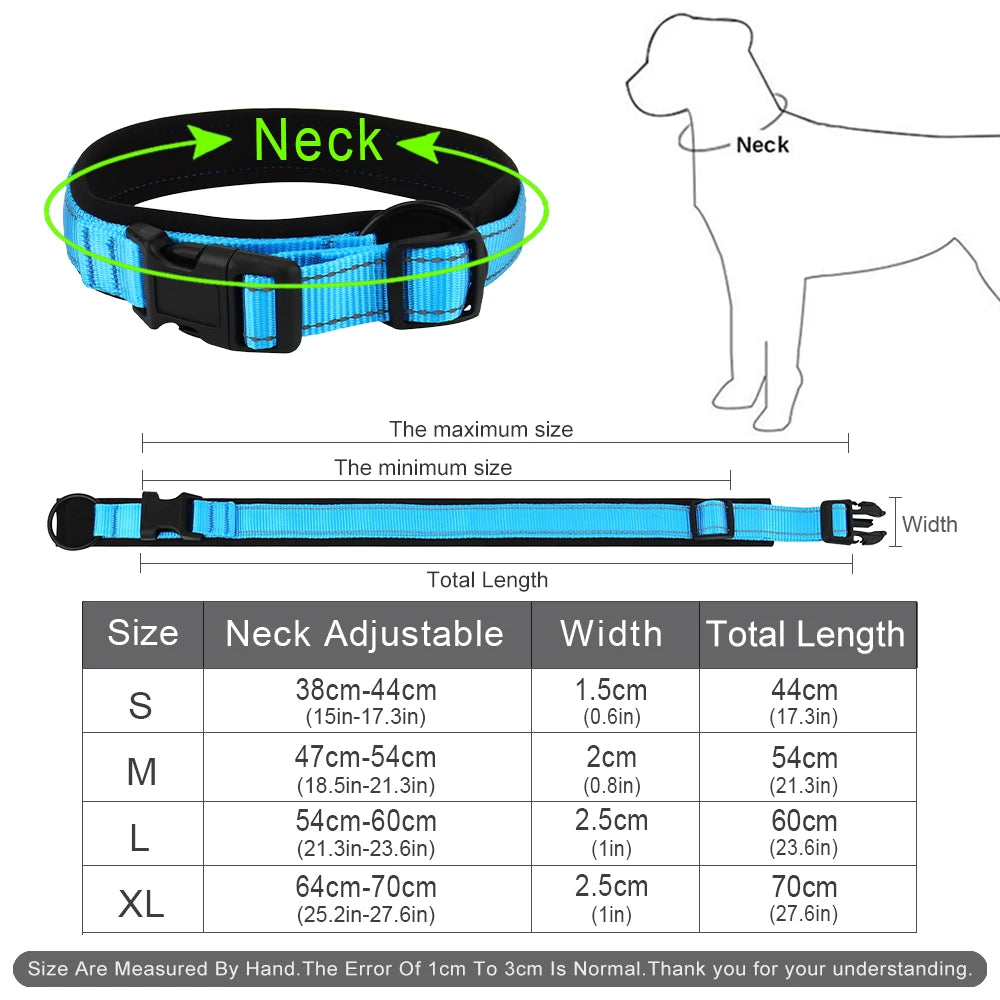 Nylon Reflective Diving Material Dog Collar, Adjustable Size Pet Collar with Padded Soft and Comfortable for Walking Dog Collar