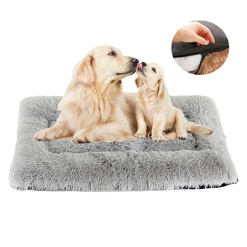 Square Dog Beds for Large Small Dogs Calming Long Plush Kennel Cat Dog Pad Mat Pet Deep Sleep Cushion Beds Cover Removable