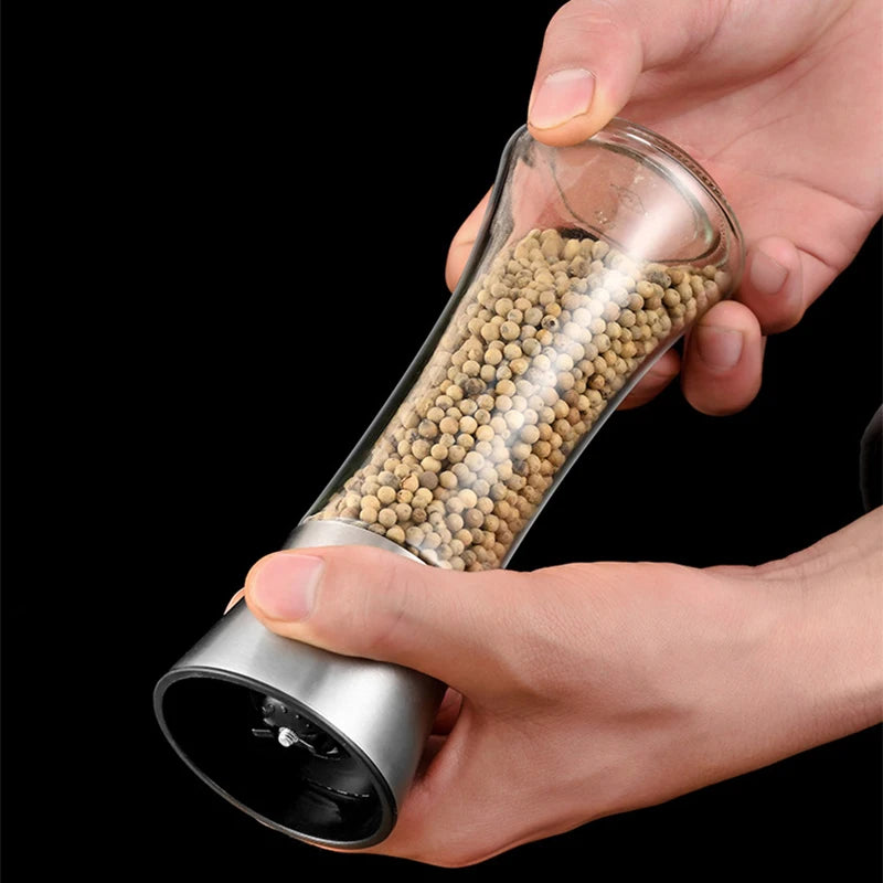 Stainless Steel Salt and Pepper Mill Grinder Spice Herb Glass Shaker Manual Mill Seasoning Grinding Bottle Kitchen Gadgets