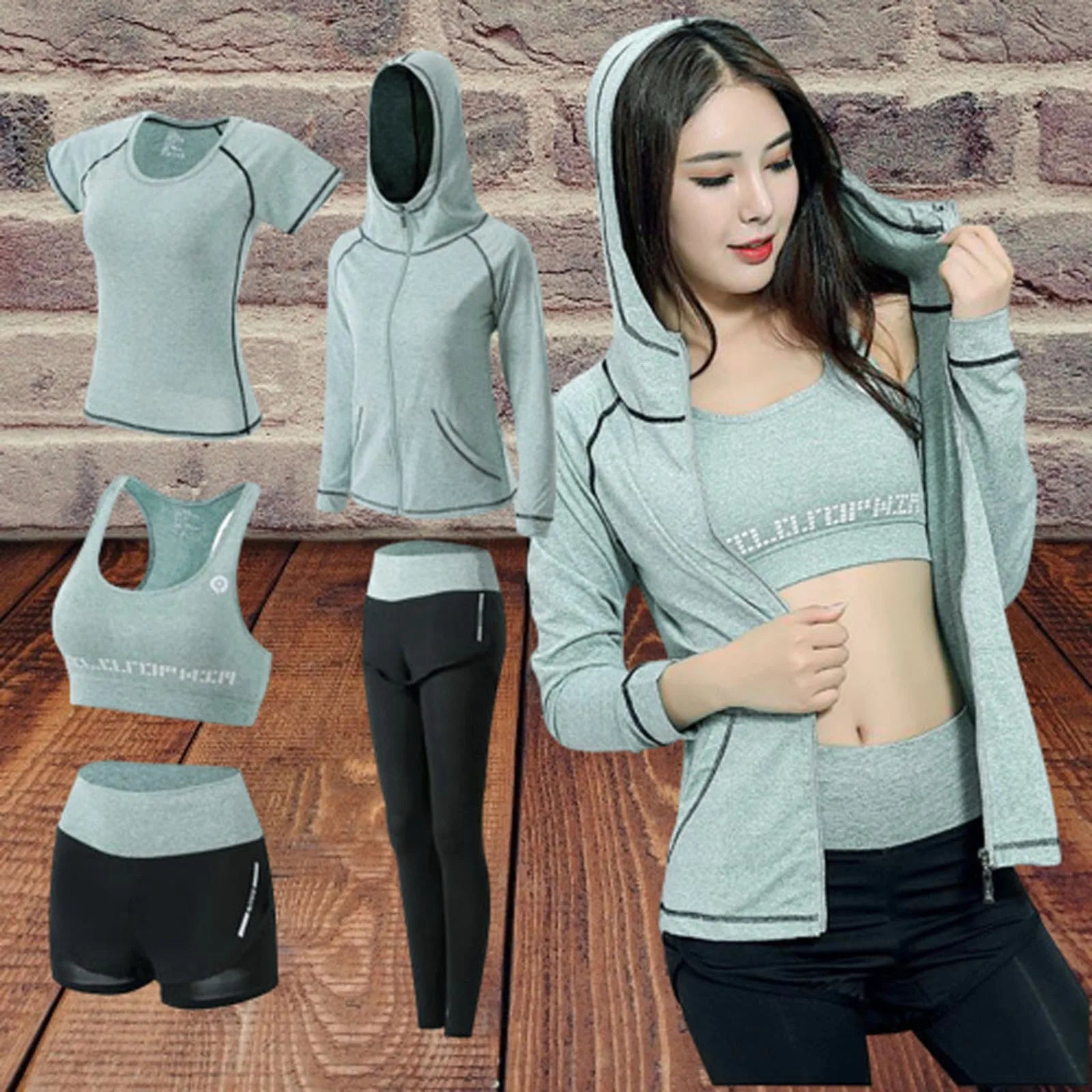 5pcs Yoga Set Women's Workout Clothing Suit Ladies Breathable Slim Fitness Tracksuit Female Gym Sports Running Winter Sportwear