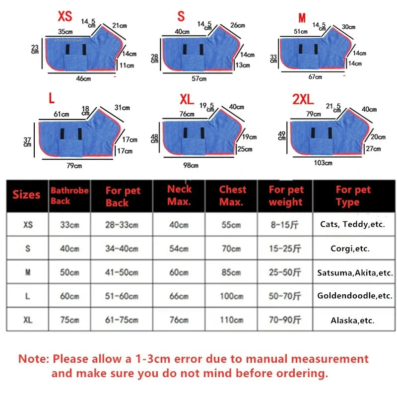 Dog Bathrobe Towel Bath Robe Pet Dog Bathrobe Fast Drying Coat Soft Adjustable Absorbent Towel For Large Medium Small Dog