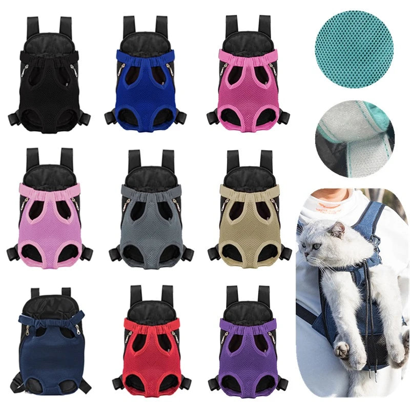 Double Shoulder Breathable Portable Travel Pet Dog Carrier Backpack Mesh Carrier Front Bag for Small Dog Cats Outdoor