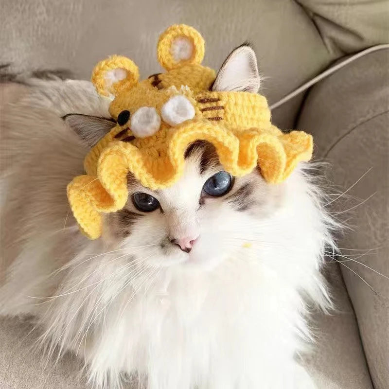 Spring Summer Cat Hat Elastic Cute Refined Knitted Pet Hat for Puppy Kittens Party Photo Shoot Props Decoration Cat Accessories