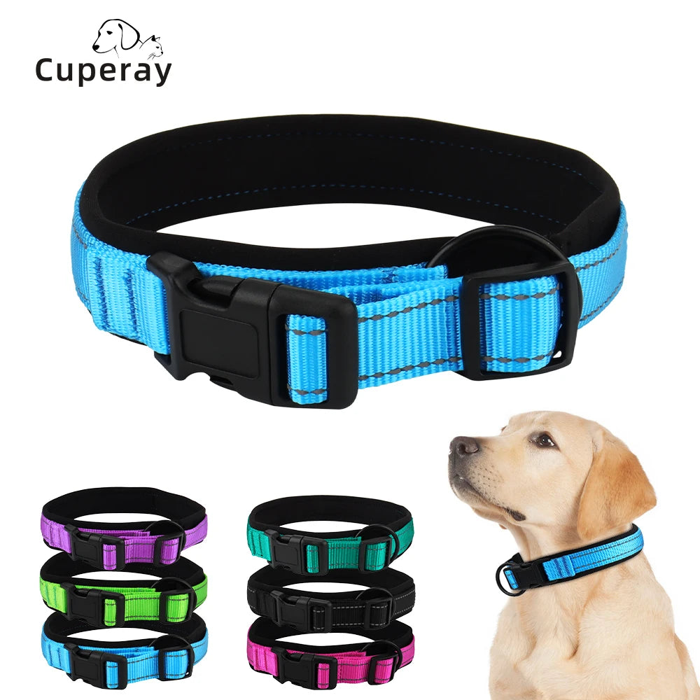 Nylon Reflective Diving Material Dog Collar, Adjustable Size Pet Collar with Padded Soft and Comfortable for Walking Dog Collar