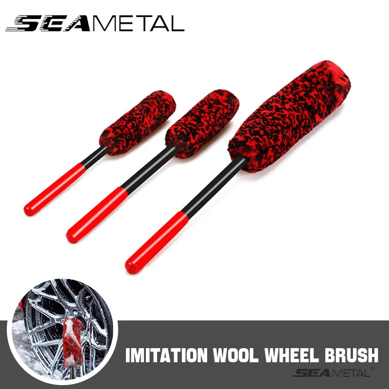 SEAMETAL Car Wheel Tire Brush Soft Plush Wheel Cleaning Brush Car Tire Rims Detailing Long Handle Brushes for Car Cleaning Tools