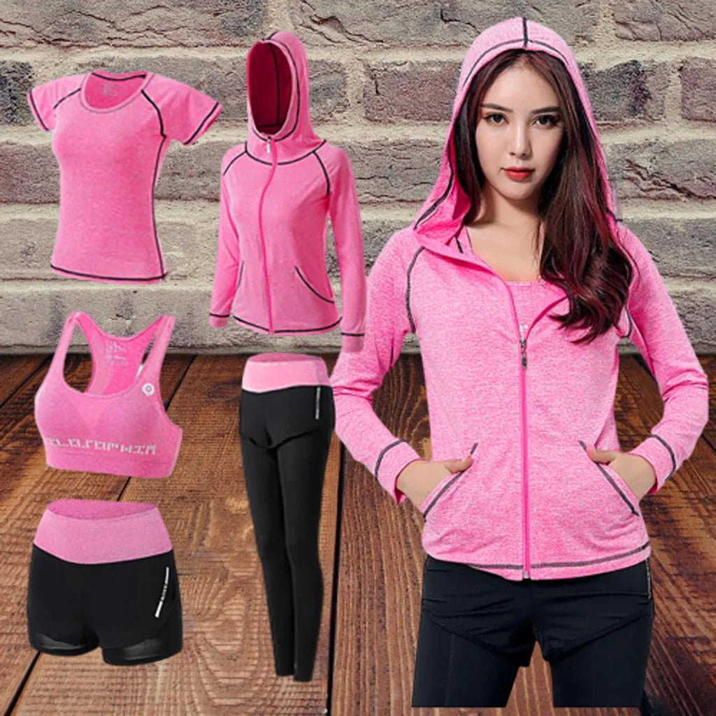 5pcs Yoga Set Women's Workout Clothing Suit Ladies Breathable Slim Fitness Tracksuit Female Gym Sports Running Winter Sportwear