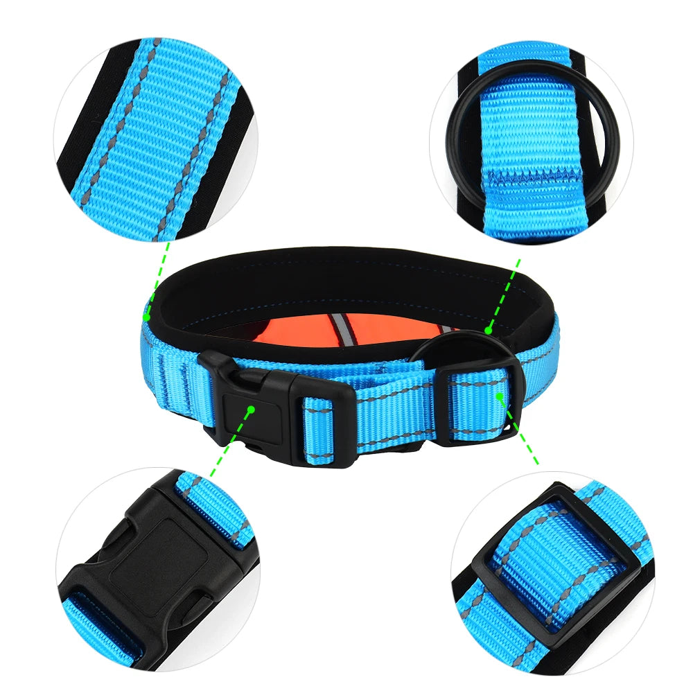 Nylon Reflective Diving Material Dog Collar, Adjustable Size Pet Collar with Padded Soft and Comfortable for Walking Dog Collar