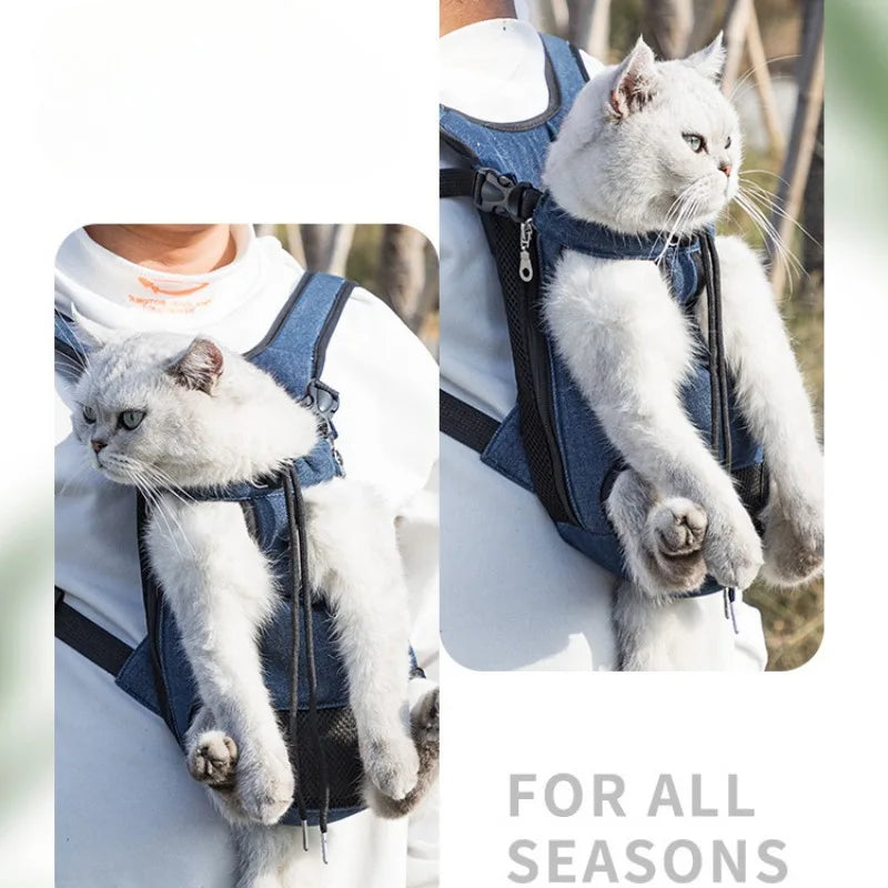 Double Shoulder Breathable Portable Travel Pet Dog Carrier Backpack Mesh Carrier Front Bag for Small Dog Cats Outdoor