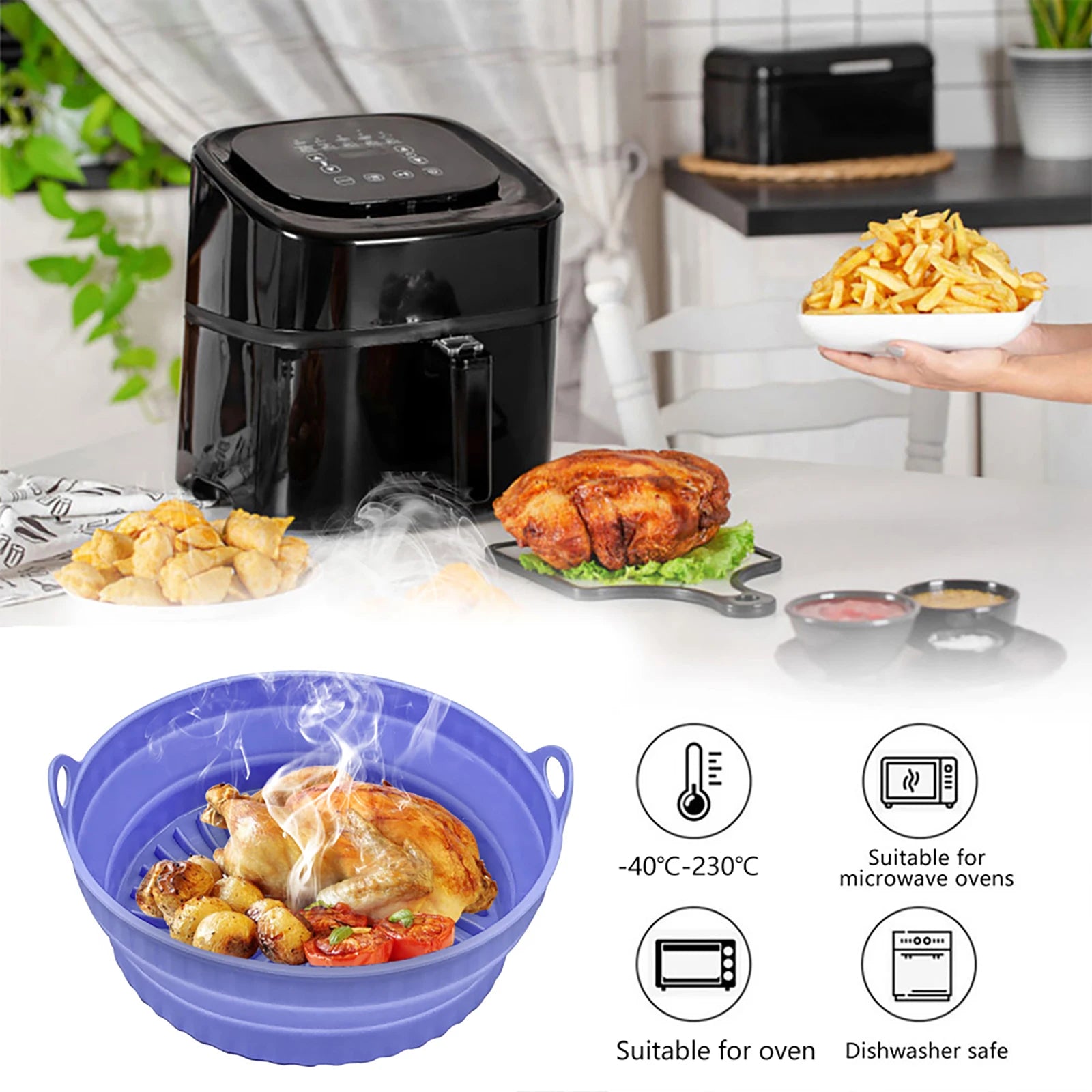 Silicone Air Fryers Bottom Support Foldable Airfryer Au Gratin Dish Reusable Waterproof Oil-proof Easy To Clean Kitchen Supplies