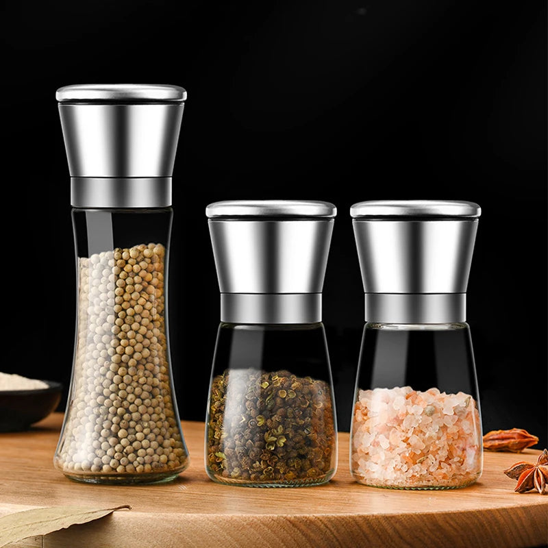 Stainless Steel Salt and Pepper Mill Grinder Spice Herb Glass Shaker Manual Mill Seasoning Grinding Bottle Kitchen Gadgets