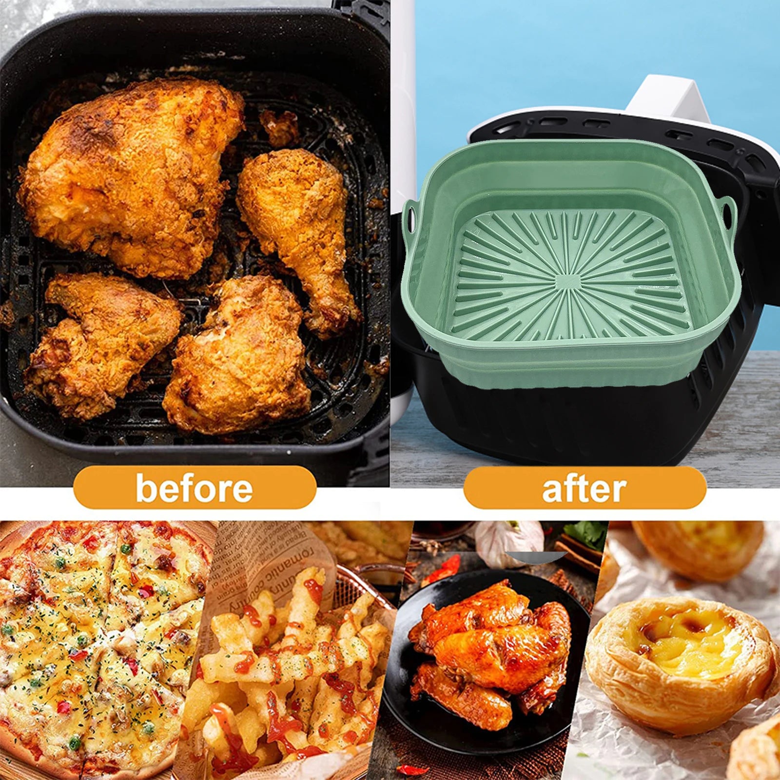 Silicone Air Fryers Bottom Support Foldable Airfryer Au Gratin Dish Reusable Waterproof Oil-proof Easy To Clean Kitchen Supplies