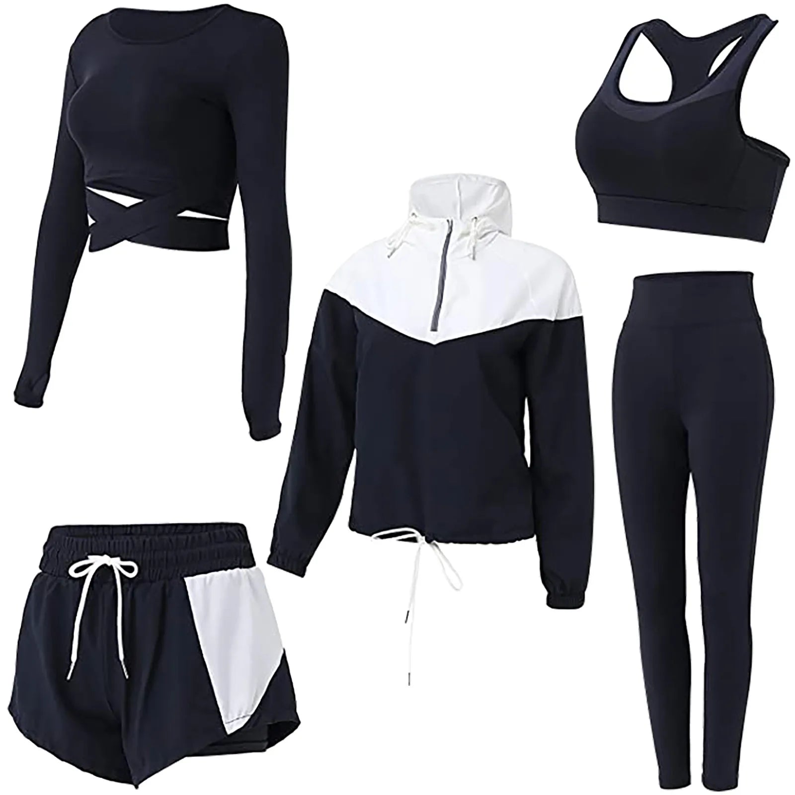 5pcs Yoga Set Women's Workout Clothing Suit Ladies Breathable Slim Fitness Tracksuit Female Gym Sports Running Winter Sportwear