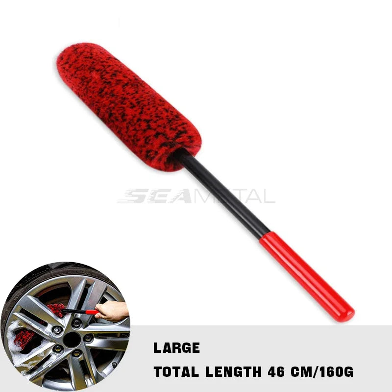 SEAMETAL Car Wheel Tire Brush Soft Plush Wheel Cleaning Brush Car Tire Rims Detailing Long Handle Brushes for Car Cleaning Tools