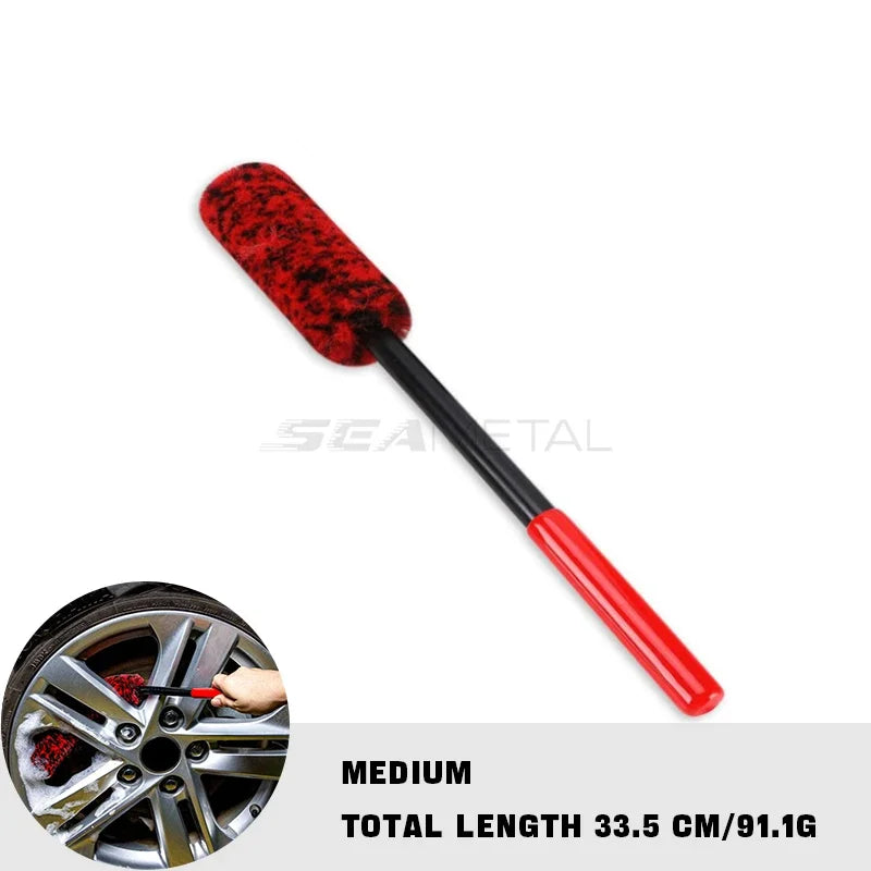 SEAMETAL Car Wheel Tire Brush Soft Plush Wheel Cleaning Brush Car Tire Rims Detailing Long Handle Brushes for Car Cleaning Tools