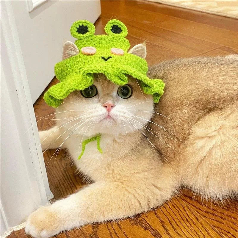 Spring Summer Cat Hat Elastic Cute Refined Knitted Pet Hat for Puppy Kittens Party Photo Shoot Props Decoration Cat Accessories