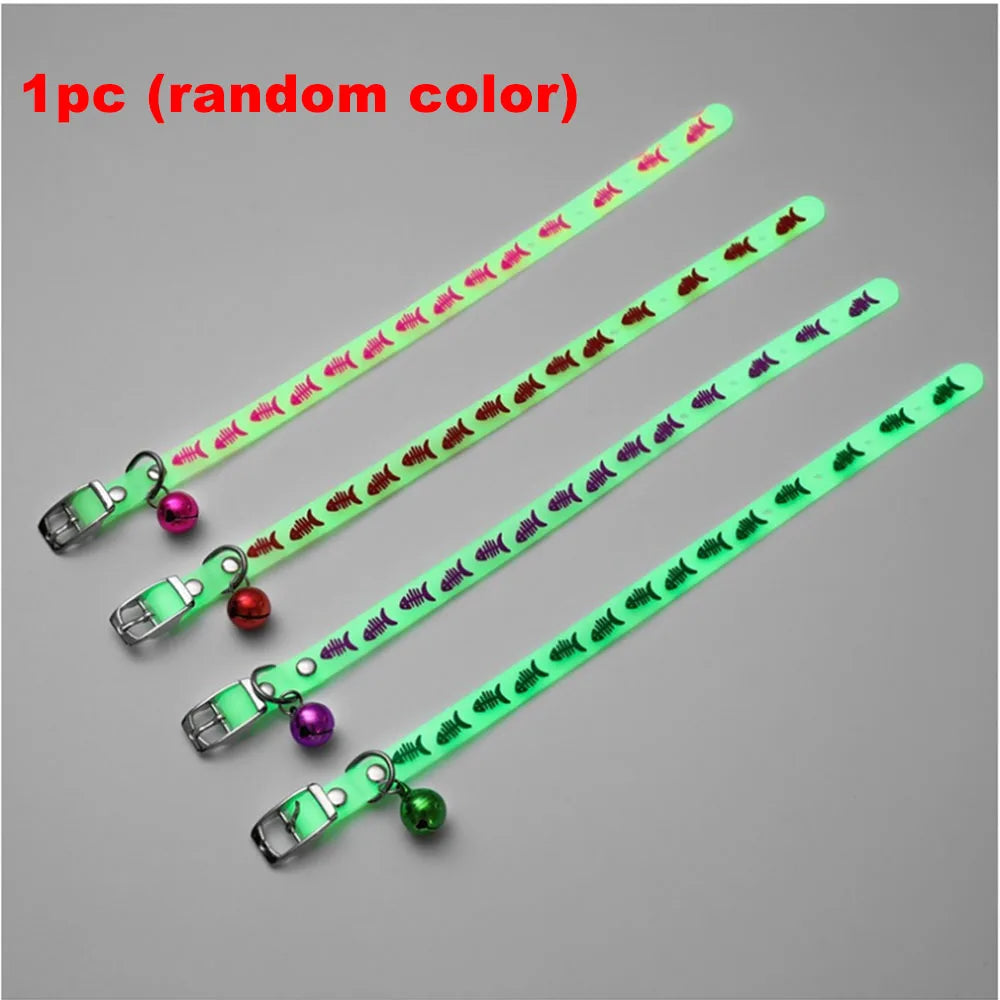 Luminous Cat Necklace Glowing Small Dog Cat Collar Anti-Loss Fluorescent Silicone Cat Bell Collar Neck Ring Pet Cat Accessories