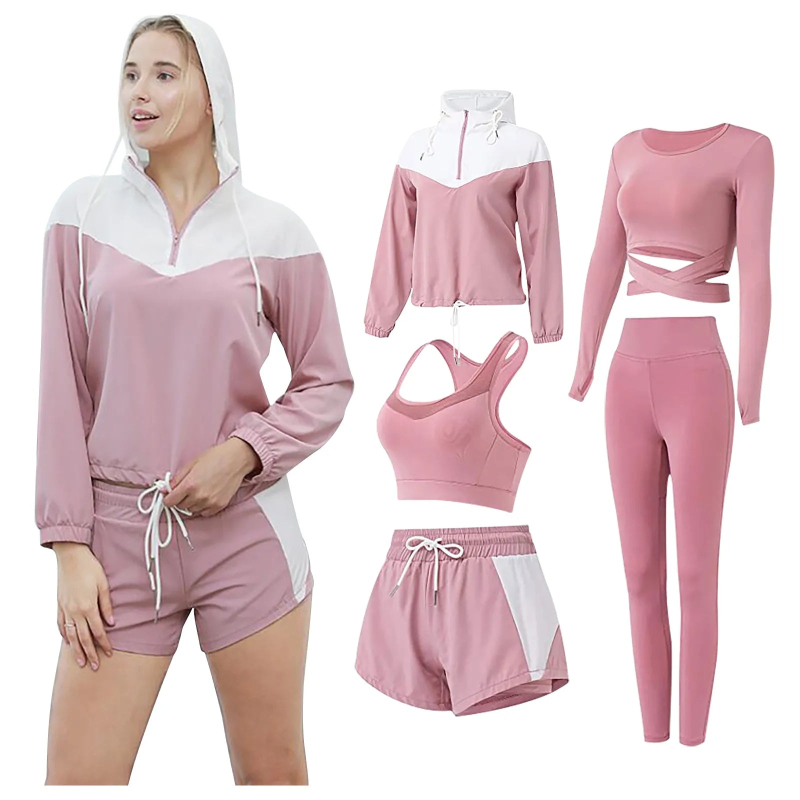 5pcs Yoga Set Women's Workout Clothing Suit Ladies Breathable Slim Fitness Tracksuit Female Gym Sports Running Winter Sportwear