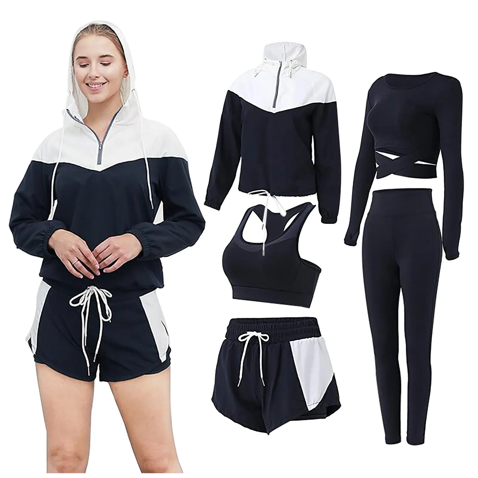 5pcs Yoga Set Women's Workout Clothing Suit Ladies Breathable Slim Fitness Tracksuit Female Gym Sports Running Winter Sportwear