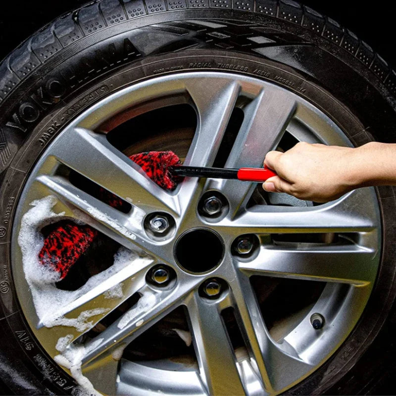 SEAMETAL Car Wheel Tire Brush Soft Plush Wheel Cleaning Brush Car Tire Rims Detailing Long Handle Brushes for Car Cleaning Tools