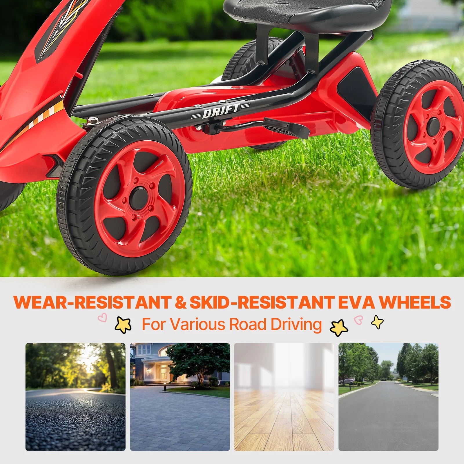 VEVOR 66lbs Kids Pedal Go Kart 4 Wheel Off-Road Pedal Ride On Toys with Adjustable Seat Outdoor Racer Pedal Car for Boys & Girls