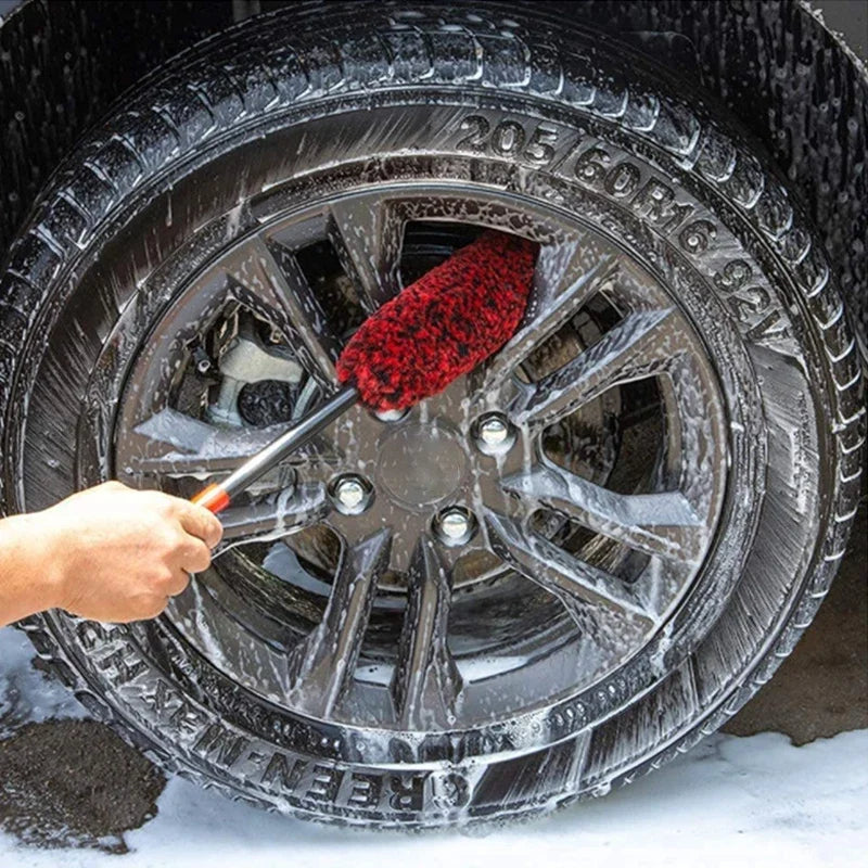 SEAMETAL Car Wheel Tire Brush Soft Plush Wheel Cleaning Brush Car Tire Rims Detailing Long Handle Brushes for Car Cleaning Tools