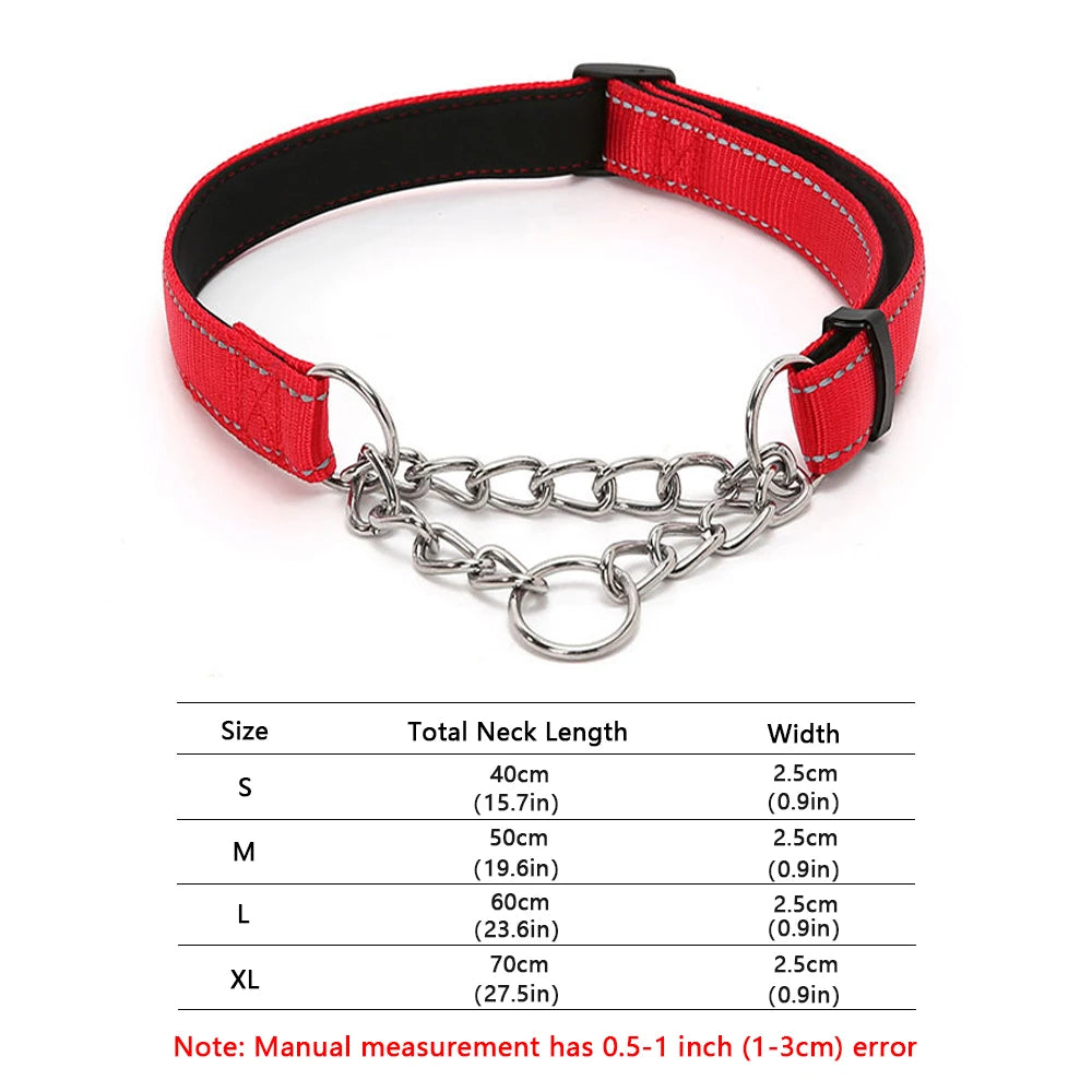 Stainless Steel Chain Martingale Collar - Stainless Steel Chain Reflective Nylon Fabric Pet Collars for Small Medium Large Dogs