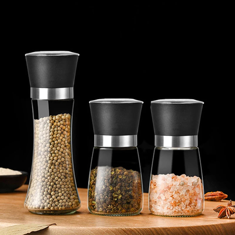 Stainless Steel Salt and Pepper Mill Grinder Spice Herb Glass Shaker Manual Mill Seasoning Grinding Bottle Kitchen Gadgets