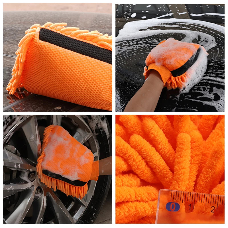 Double-faced Car Wash Microfiber Chenille Gloves Thick Car Cleaning Mitt Wax Detailing Brush Glove for Car Care Accessories