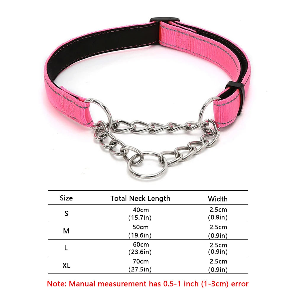 Stainless Steel Chain Martingale Collar - Stainless Steel Chain Reflective Nylon Fabric Pet Collars for Small Medium Large Dogs